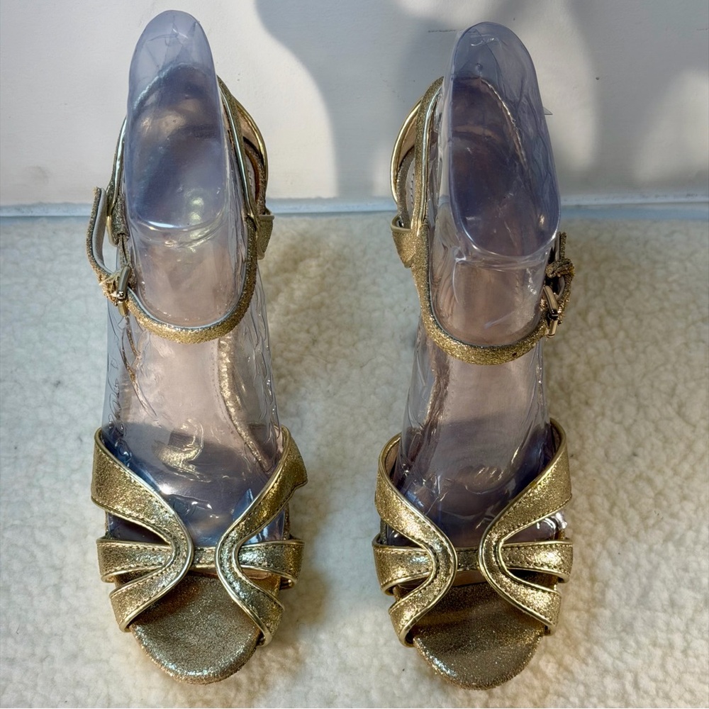 Coach Gold Metallic Strappy Heeled Sandals